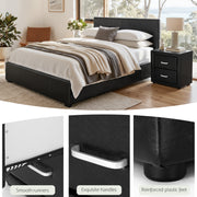 Artiss Gas Lift Queen Bed Frame and Bedside Table Set Leather Black BFRAME-SET-NINO-BSIDE-BK