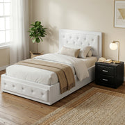 Artiss King Single Bed Frame Storage White Leather Gas Lift Bed Black Bedside Table Set BFRAME-SET-NINO-BSIDE-KS