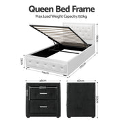 Artiss King Single Bed Frame Storage White Leather Gas Lift Bed Black Bedside Table Set BFRAME-SET-NINO-BSIDE-KS