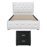 Artiss King Single Bed Frame Storage White Leather Gas Lift Bed Black Bedside Table Set BFRAME-SET-NINO-BSIDE-KS