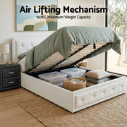 Artiss King Single Bed Frame Storage White Leather Gas Lift Bed Black Bedside Table Set BFRAME-SET-NINO-BSIDE-KS