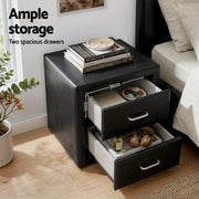 Artiss King Single Bed Frame Storage White Leather Gas Lift Bed Black Bedside Table Set BFRAME-SET-NINO-BSIDE-KS