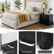 Artiss King Single Bed Frame Storage White Leather Gas Lift Bed Black Bedside Table Set BFRAME-SET-NINO-BSIDE-KS