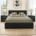 Artiss Gas Lift Queen Bed Frame and 2 Bedside Table Set Leather Black BFRAME-SET-NINO-BSIDEX2-BK