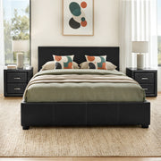 Artiss Gas Lift Queen Bed Frame and 2 Bedside Table Set Leather Black BFRAME-SET-NINO-BSIDEX2-BK