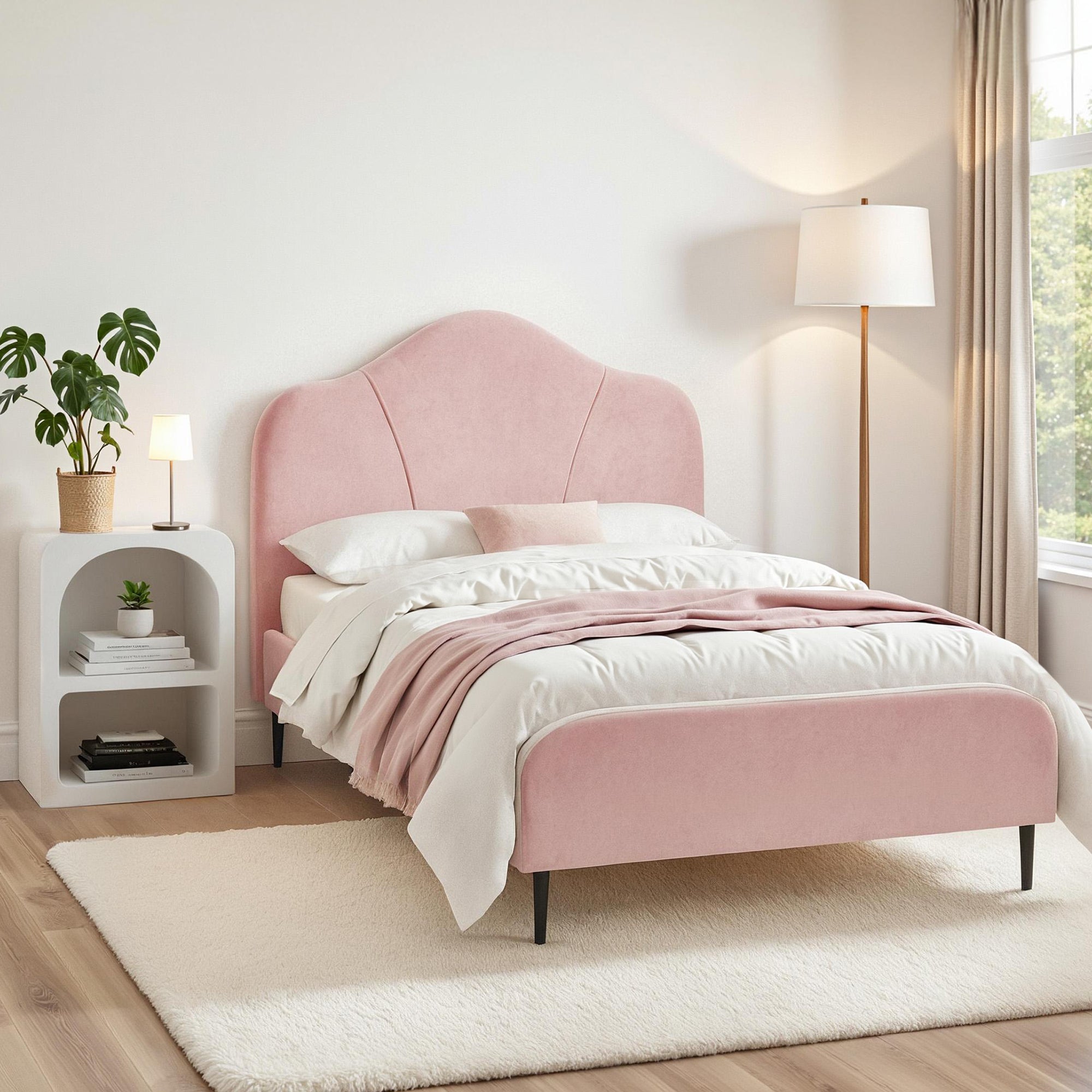 Artiss King Single Storage Bed Frame Velvet with Bedside Table Pink BFRAME-SET-OLAN-BS-01