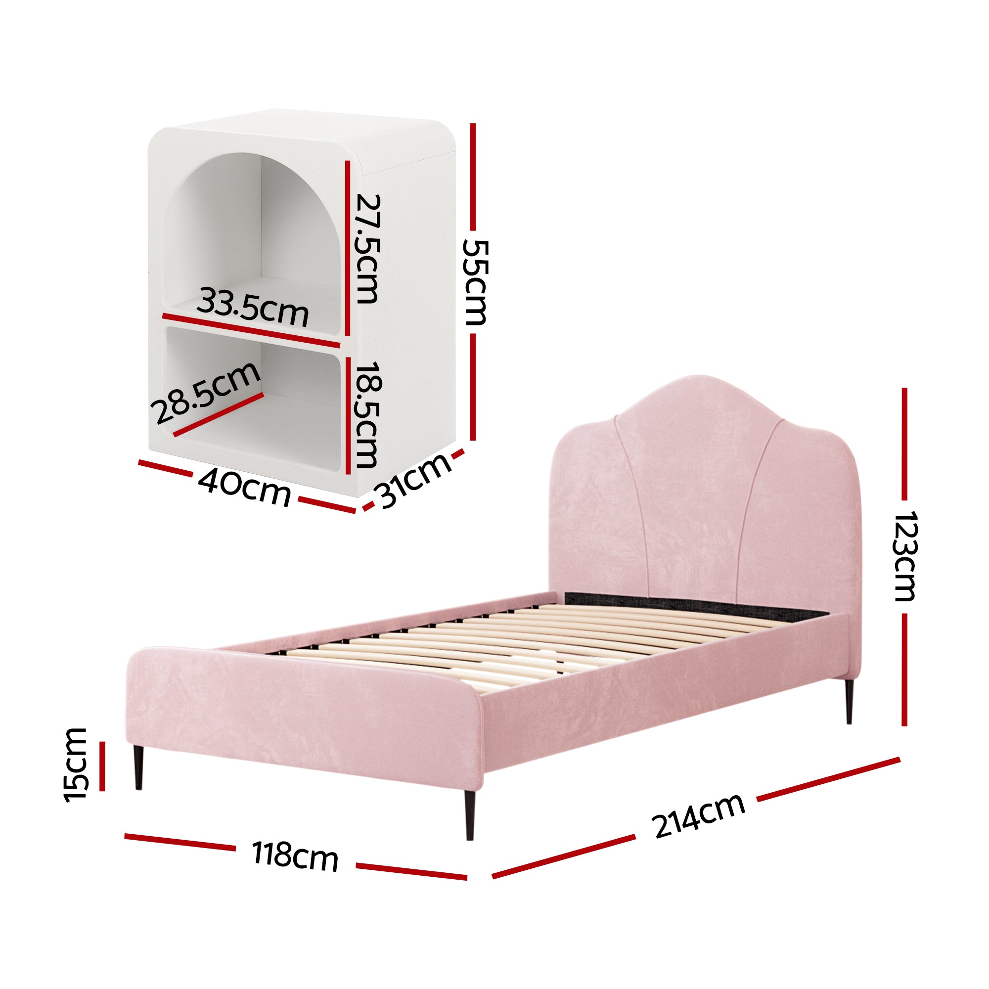 Artiss King Single Storage Bed Frame Velvet with Bedside Table Pink BFRAME-SET-OLAN-BS-01