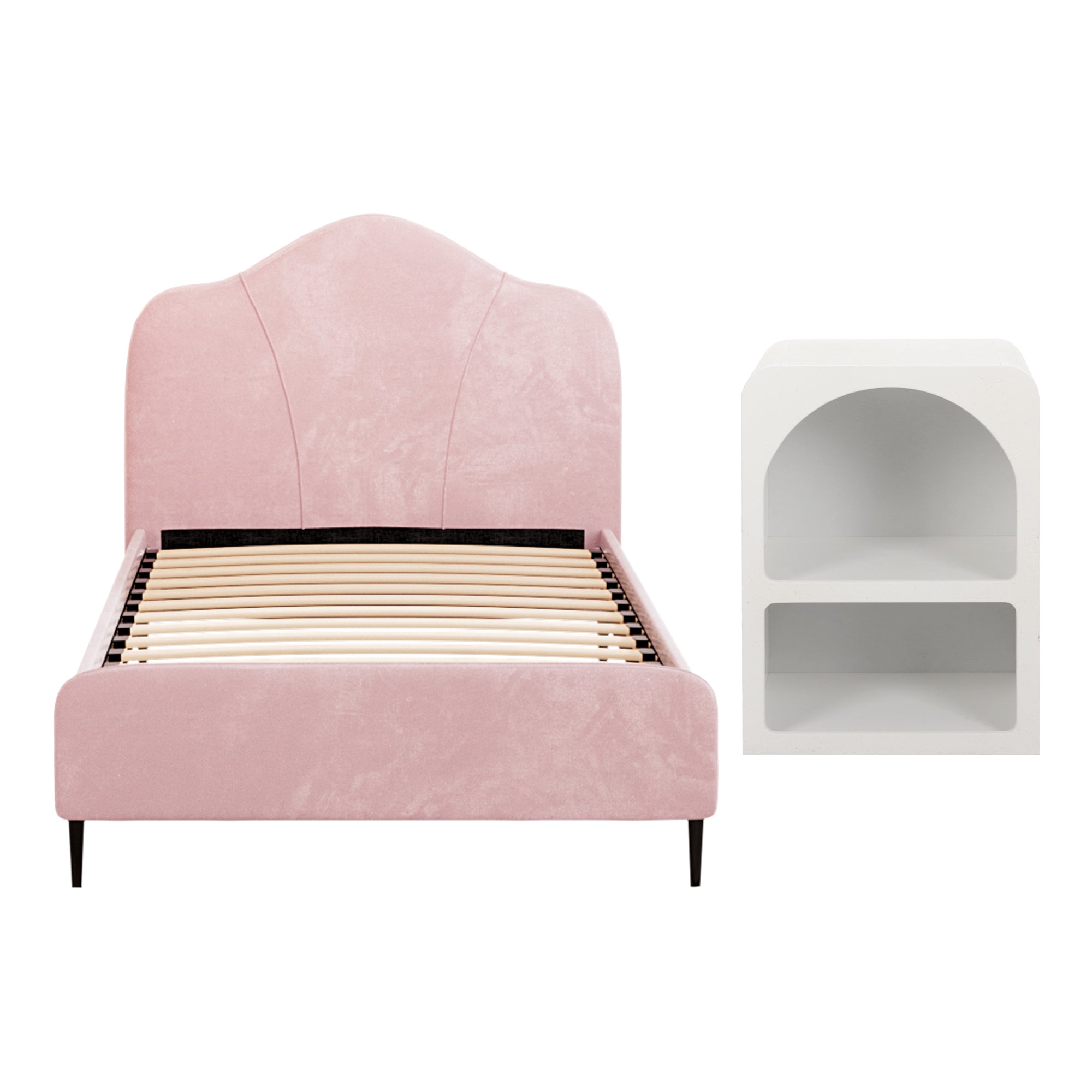 Artiss King Single Storage Bed Frame Velvet with Bedside Table Pink BFRAME-SET-OLAN-BS-01