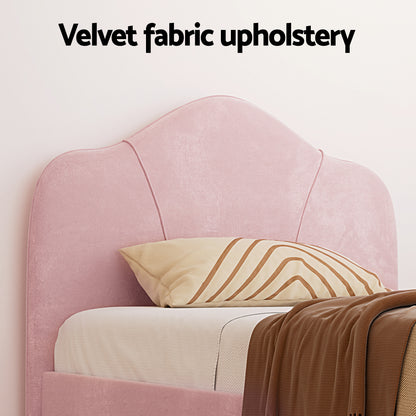 Artiss King Single Storage Bed Frame Velvet with Bedside Table Pink BFRAME-SET-OLAN-BS-01