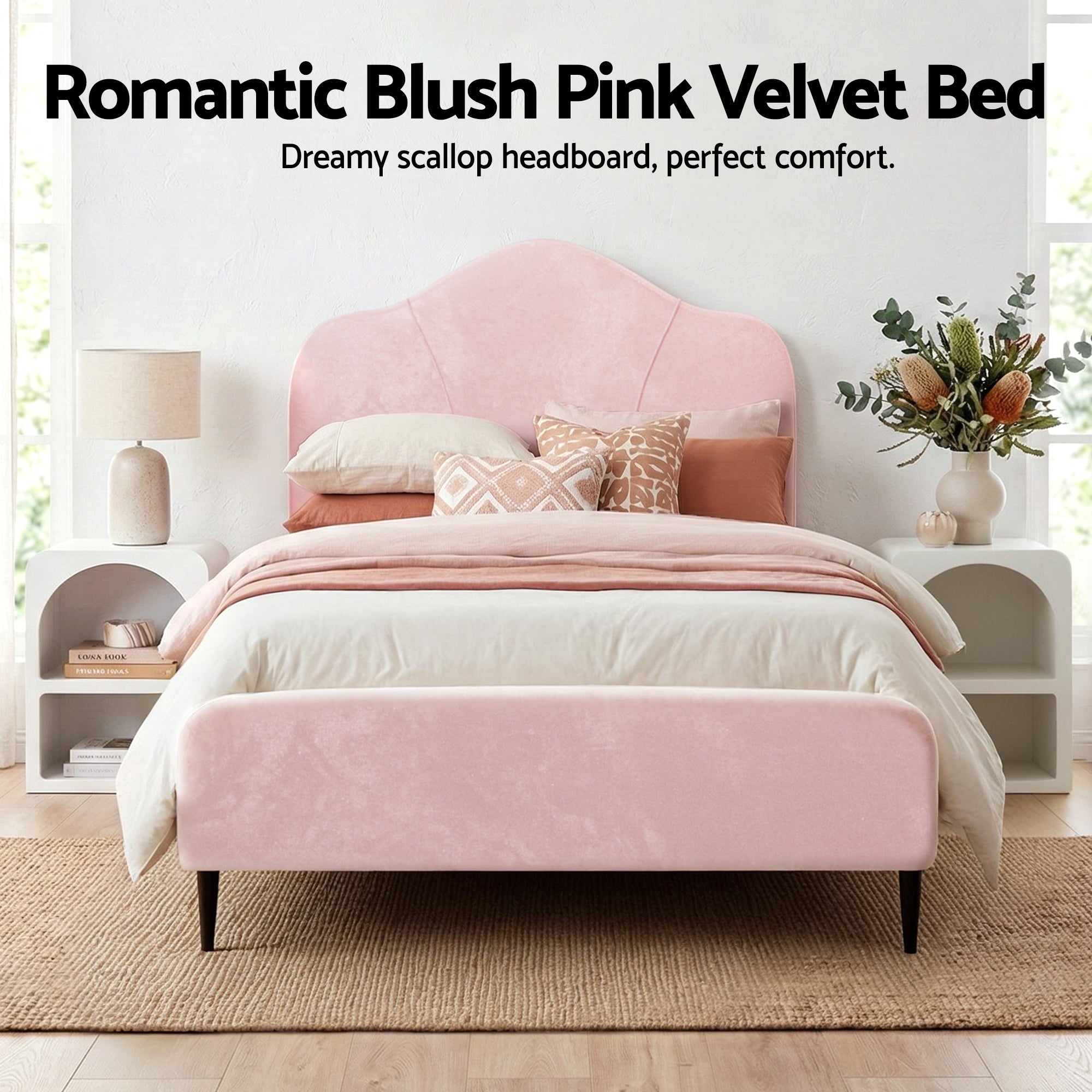 Artiss King Single Storage Bed Frame Velvet with Bedside Table Pink BFRAME-SET-OLAN-BS-01