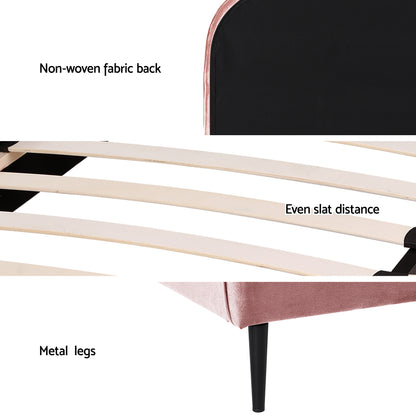 Artiss King Single Storage Bed Frame Velvet with Bedside Table Pink BFRAME-SET-OLAN-BS-01