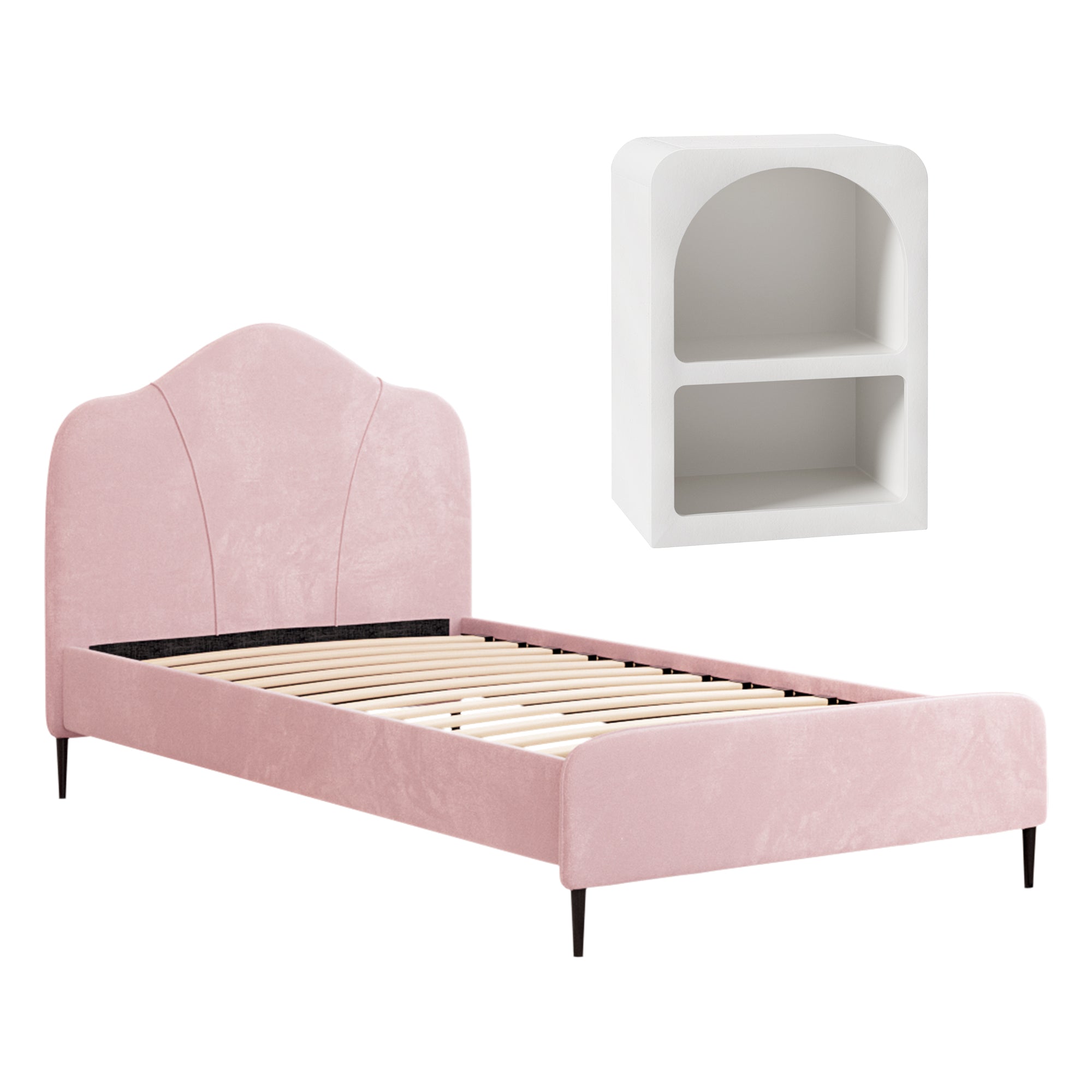 Artiss King Single Storage Bed Frame Velvet with Bedside Table Pink BFRAME-SET-OLAN-BS-01