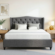 Artiss and BedStory Double Bed Frame and Mattress Set Memory Foam Cooling Gel Medium Soft Tufted Wing Headboard Grey