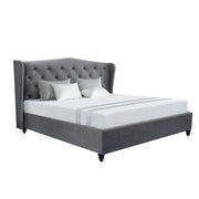 Artiss and BedStory Double Bed Frame and Mattress Set Memory Foam Cooling Gel Medium Soft Tufted Wing Headboard Grey