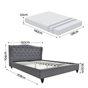 Artiss and BedStory Double Bed Frame and Mattress Set Memory Foam Cooling Gel Medium Soft Tufted Wing Headboard Grey