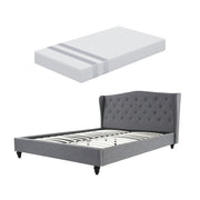 Artiss and BedStory Double Bed Frame and Mattress Set Memory Foam Cooling Gel Medium Soft Tufted Wing Headboard Grey