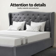 Artiss and BedStory Double Bed Frame and Mattress Set Memory Foam Cooling Gel Medium Soft Tufted Wing Headboard Grey