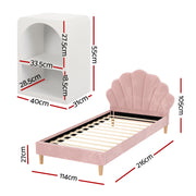 Artiss Bed Frame King Single with Bedside Table Set Scallop Headboard Pink Velvet Fabric Beds Base BFRAME-SET-ROSY-BS-01