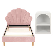 Artiss Bed Frame King Single with Bedside Table Set Scallop Headboard Pink Velvet Fabric Beds Base BFRAME-SET-ROSY-BS-01