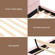 Artiss Bed Frame King Single with Bedside Table Set Scallop Headboard Pink Velvet Fabric Beds Base BFRAME-SET-ROSY-BS-01