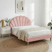 Artiss Double Bed Frame Scallop Headboard Pink Velvet with 2 Drawer Bedside Table BFRAME-SET-ROSY-BS-03