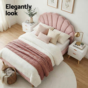 Artiss Double Bed Frame Scallop Headboard Pink Velvet with 2 Drawer Bedside Table BFRAME-SET-ROSY-BS-03