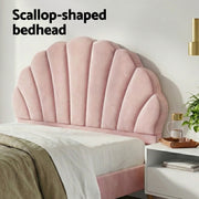 Artiss Double Bed Frame Scallop Headboard Pink Velvet with 2 Drawer Bedside Table BFRAME-SET-ROSY-BS-03