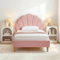Artiss Bed Frame King Single with 2 Bedside Tables Set Scallop Headboard Pink Velvet Fabric Beds Base BFRAME-SET-ROSY-BSX2-01