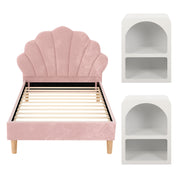 Artiss Bed Frame King Single with 2 Bedside Tables Set Scallop Headboard Pink Velvet Fabric Beds Base BFRAME-SET-ROSY-BSX2-01