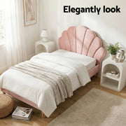 Artiss Bed Frame King Single with 2 Bedside Tables Set Scallop Headboard Pink Velvet Fabric Beds Base BFRAME-SET-ROSY-BSX2-01