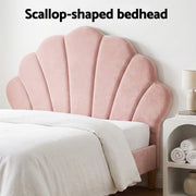 Artiss Bed Frame King Single with 2 Bedside Tables Set Scallop Headboard Pink Velvet Fabric Beds Base BFRAME-SET-ROSY-BSX2-01