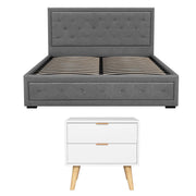 Artiss Upholstered Queen Gas Lift Storage Bed Frame with 2-Drawer Bedside Table Set BFRAME-SET-TIYO-BS-03