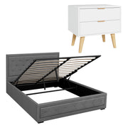 Artiss Upholstered Queen Gas Lift Storage Bed Frame with 2-Drawer Bedside Table Set BFRAME-SET-TIYO-BS-03