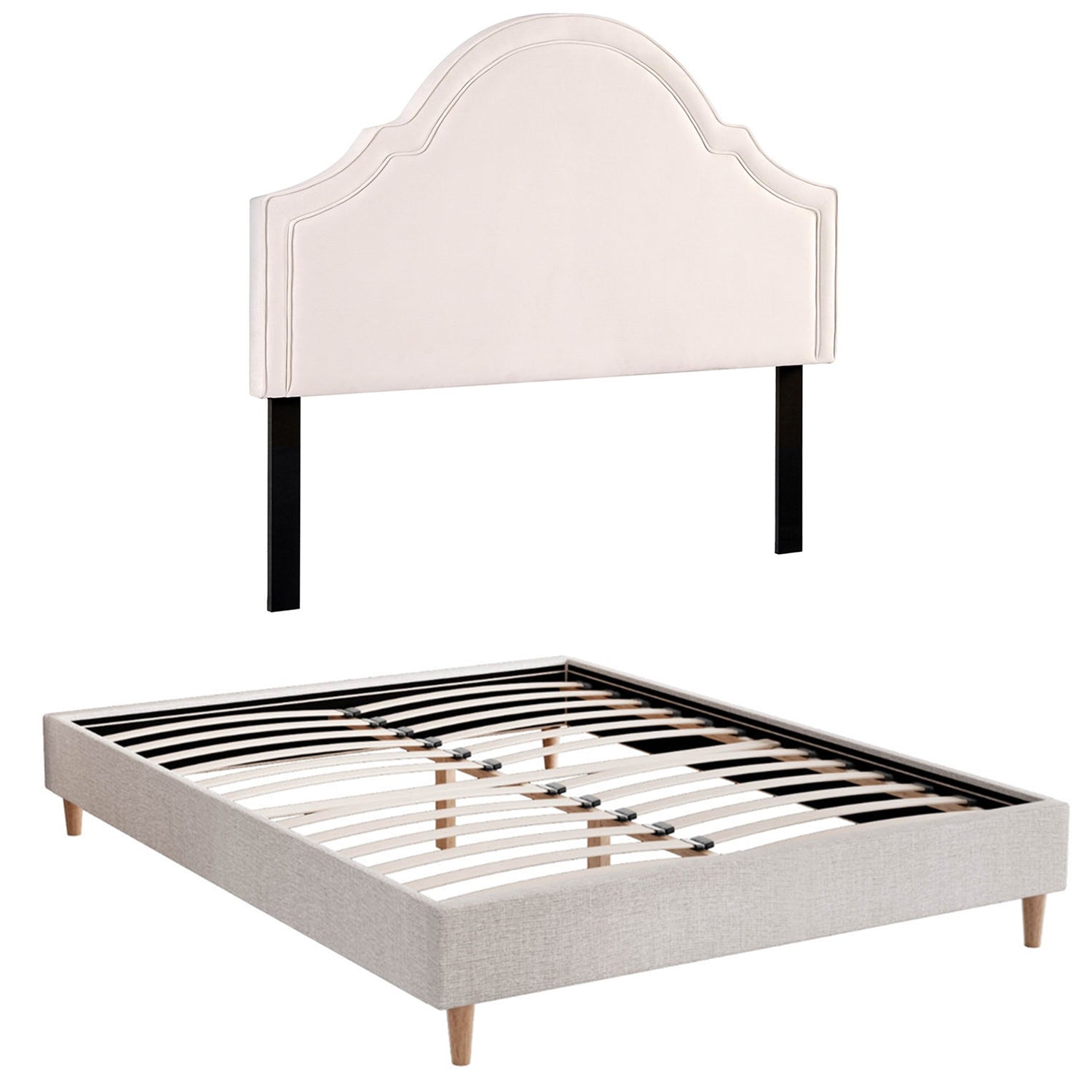 Artiss Queen Bed Frame with Storage Scalloped Velvet Headboard Wooden Platform Base BFRAME-ZORA-IRIS-Q-GR