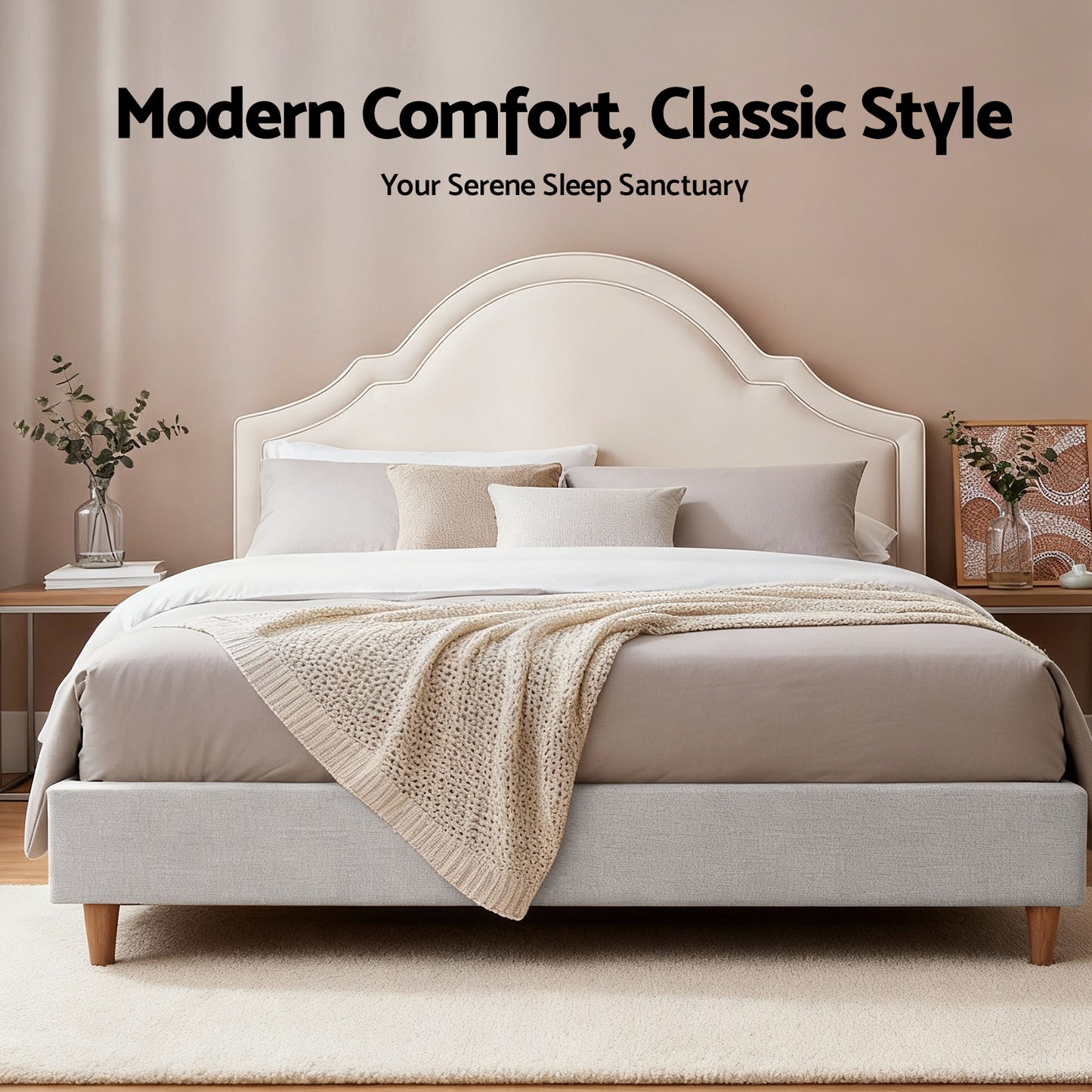 Artiss Queen Bed Frame with Storage Scalloped Velvet Headboard Wooden Platform Base BFRAME-ZORA-IRIS-Q-GR