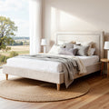 Artiss Queen Bed Frame Platform Bed Base Upholstered Headboard Linen Fabric Beige BFRAME-ZORA-RIVE-Q-GR