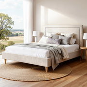 Artiss Queen Bed Frame Platform Bed Base Upholstered Headboard Linen Fabric Beige BFRAME-ZORA-RIVE-Q-GR