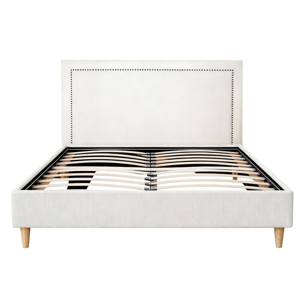 Artiss Queen Bed Frame Platform Bed Base Upholstered Headboard Linen Fabric Beige BFRAME-ZORA-RIVE-Q-GR