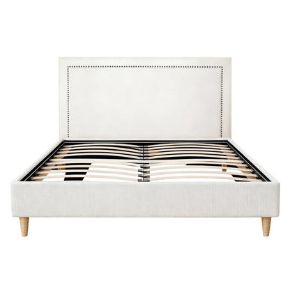 Artiss Queen Bed Frame Platform Bed Base Upholstered Headboard Linen Fabric Beige BFRAME-ZORA-RIVE-Q-GR