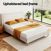 Artiss Queen Bed Frame Platform Bed Base Upholstered Headboard Linen Fabric Beige BFRAME-ZORA-RIVE-Q-GR