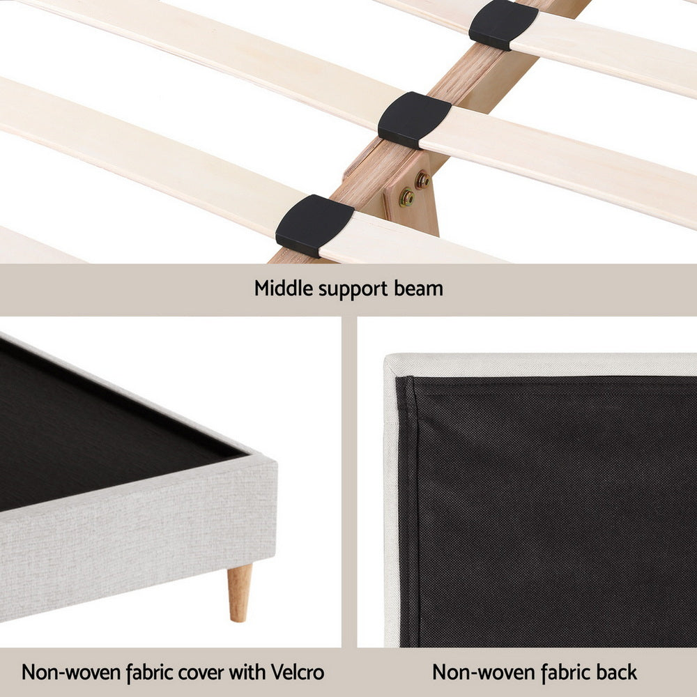 Artiss Queen Bed Frame Platform Bed Base Upholstered Headboard Linen Fabric Beige BFRAME-ZORA-RIVE-Q-GR