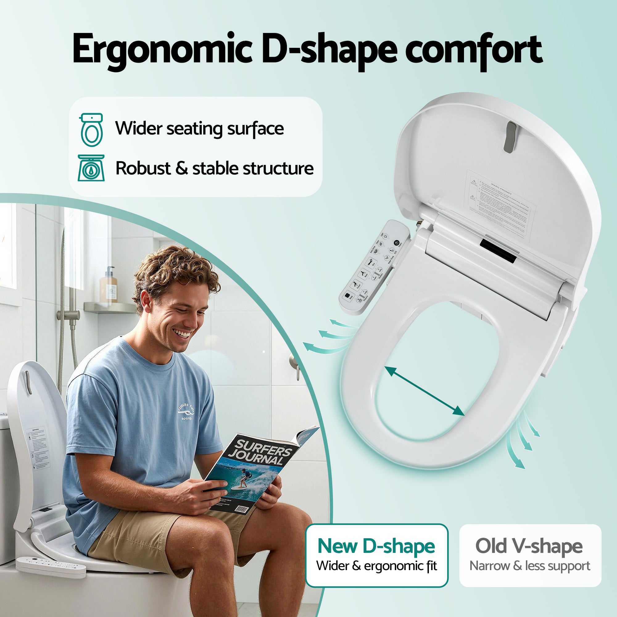 Cefito Smart Electric Bidet Toilet Seat Cover D-Shape SIAA Material Certified BIDET-ELEC-370D-WH