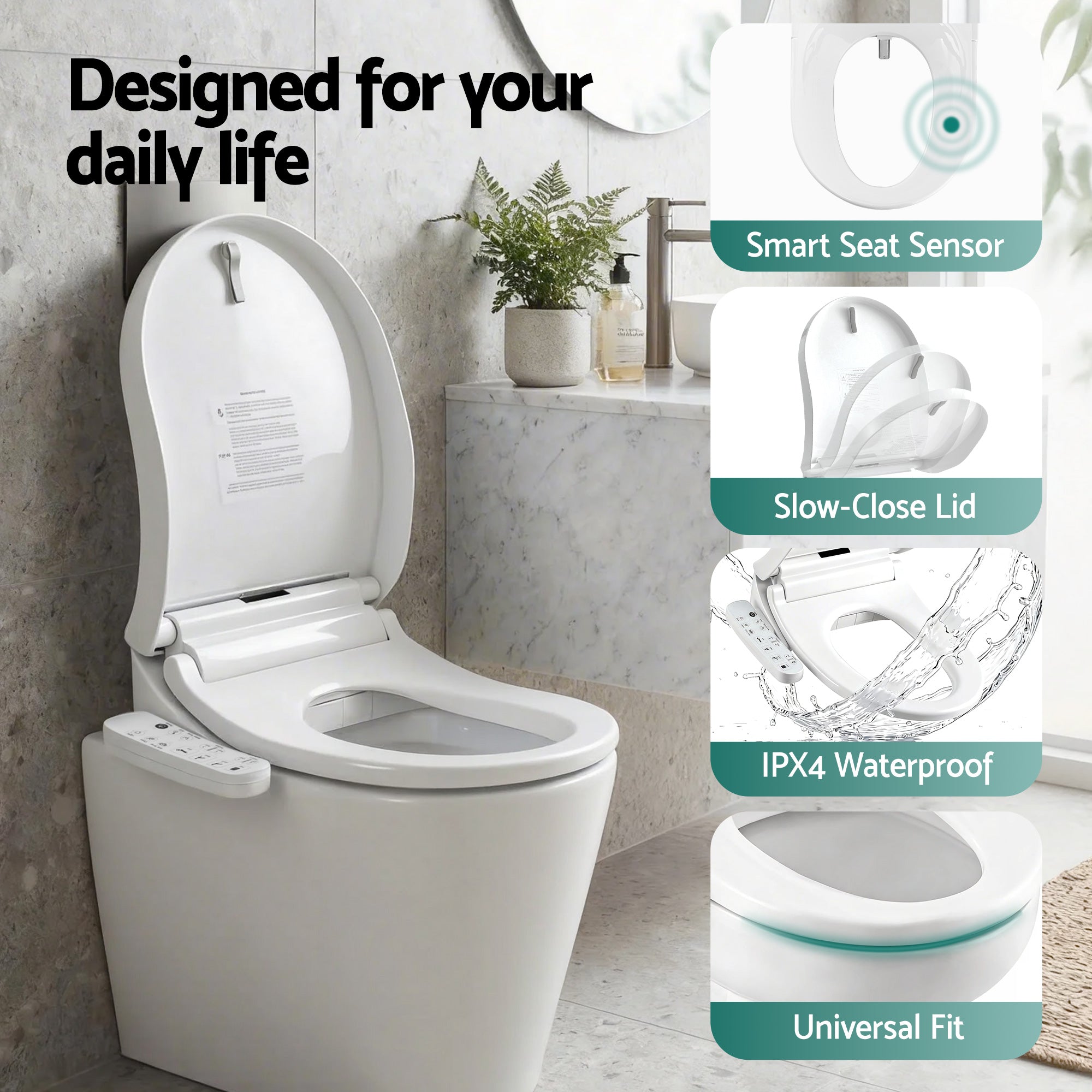 Cefito Smart Electric Bidet Toilet Seat Cover D-Shape SIAA Material Certified BIDET-ELEC-370D-WH