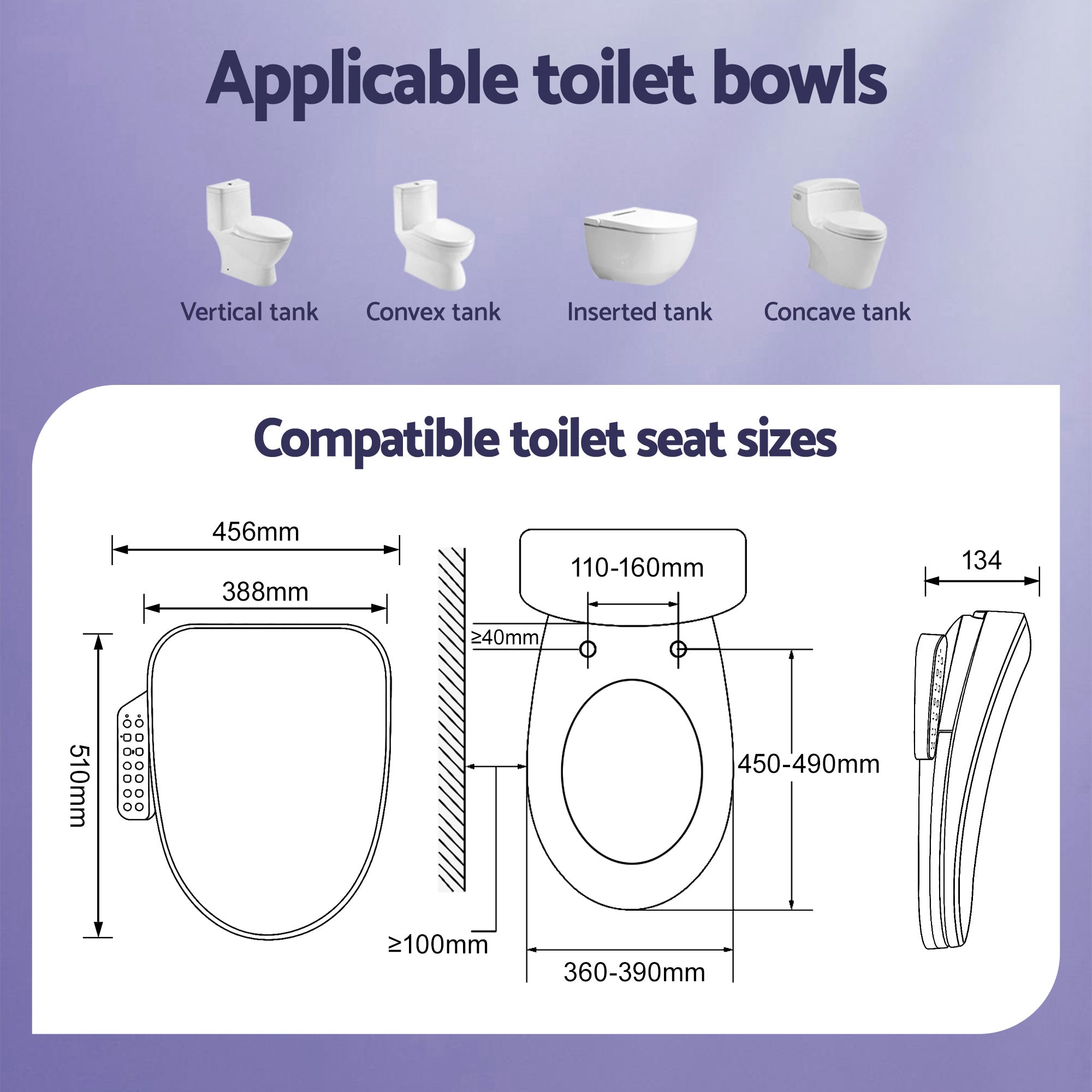 Cefito Electric Bidet Toilet Seat Cover Heated Warm Water Dryer LED Night Light BIDET-ELEC-629G-WH