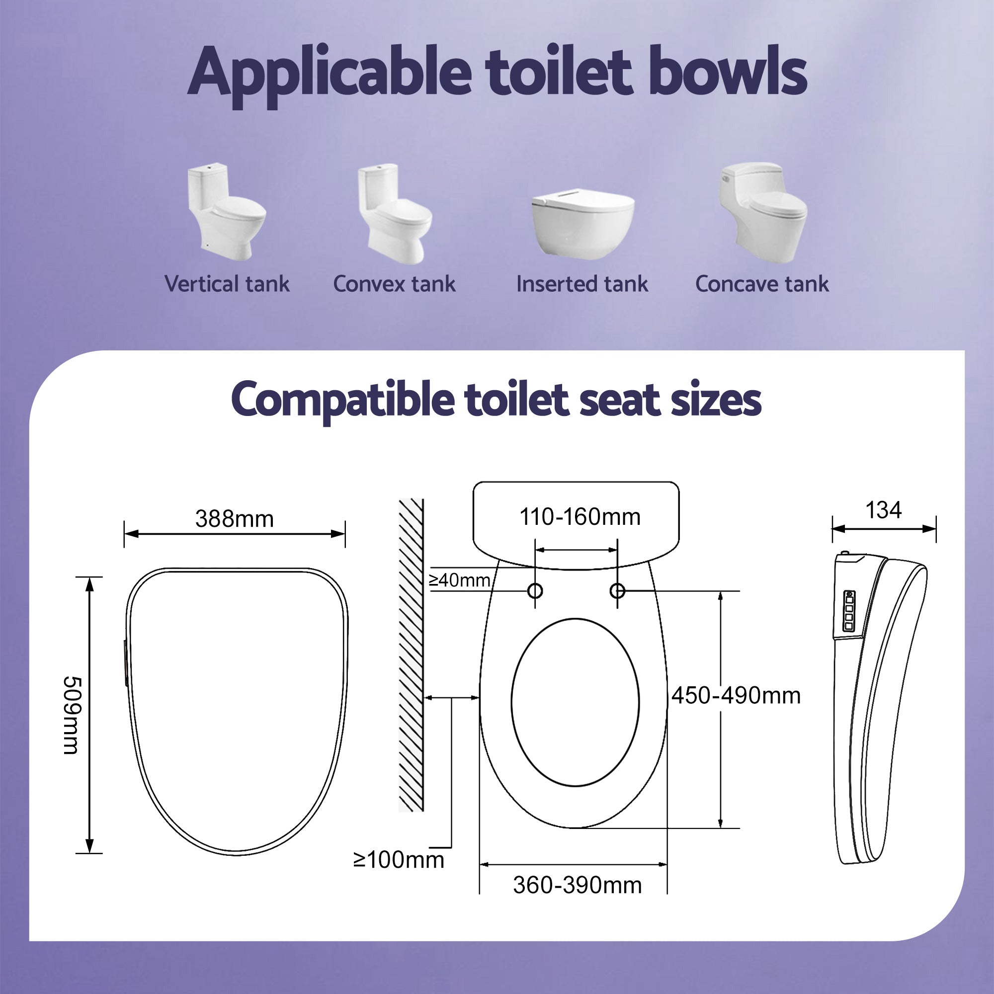 Cefito Smart Electric Bidet Toilet Seat Wireless Remote Heated Dryer Auto Wash BIDET-ELEC-659G-WH