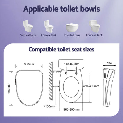 Cefito Smart Electric Bidet Toilet Seat Wireless Remote Heated Dryer Auto Wash BIDET-ELEC-659G-WH