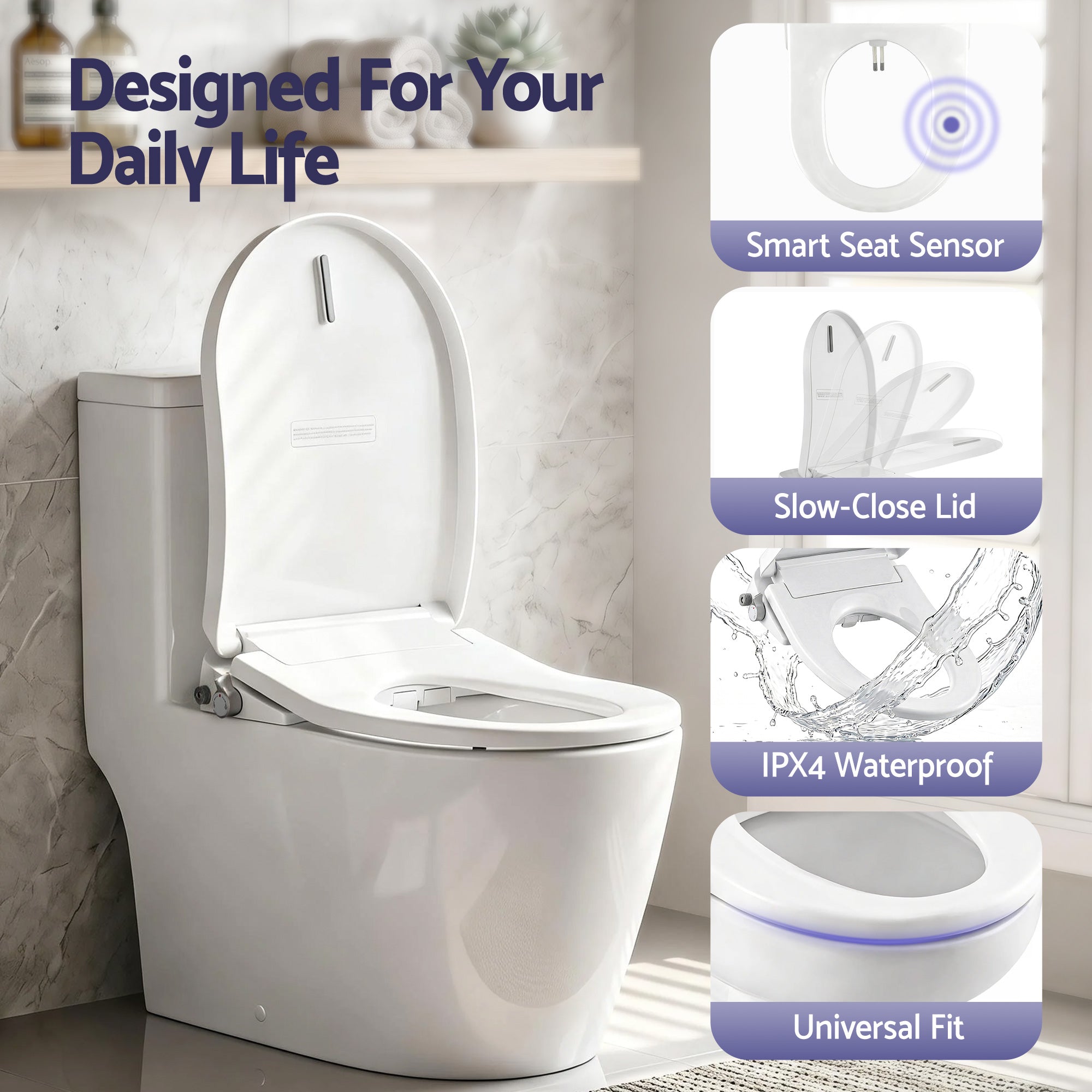 Cefito Electric Bidet Toilet Seat Washing Without Power Heated D-Shape Air Dryer BIDET-ELEC-S003-WH