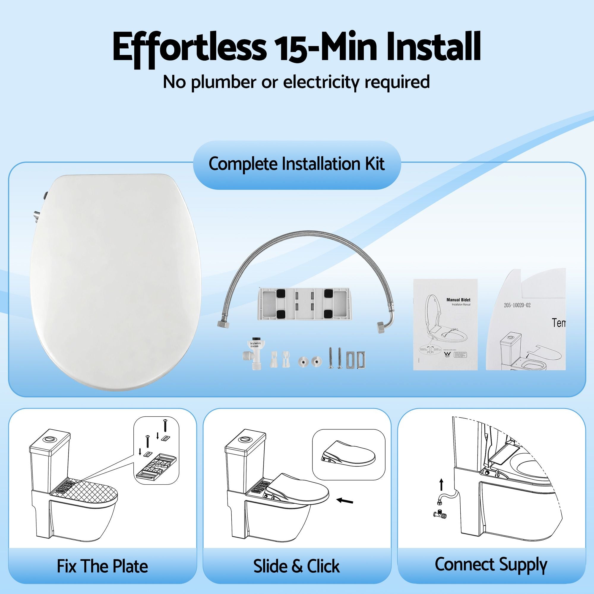 Cefito Non Electric Bidet Toilet Seat O-Shape Dual Nozzle Soft Close WaterMark DIY BIDET-N-ELEC-A106-WH