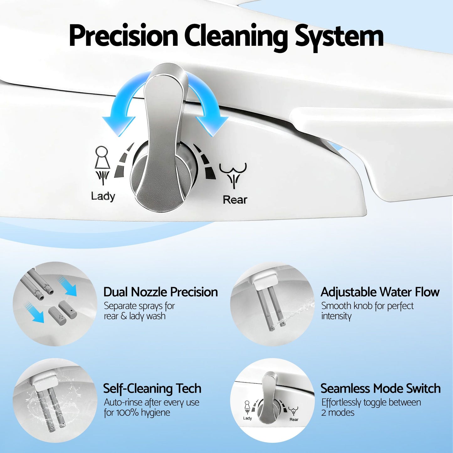 Cefito Non Electric Bidet Toilet Seat D-Shape Dual Nozzle Soft Close WaterMark DIY BIDET-N-ELEC-A108-WH