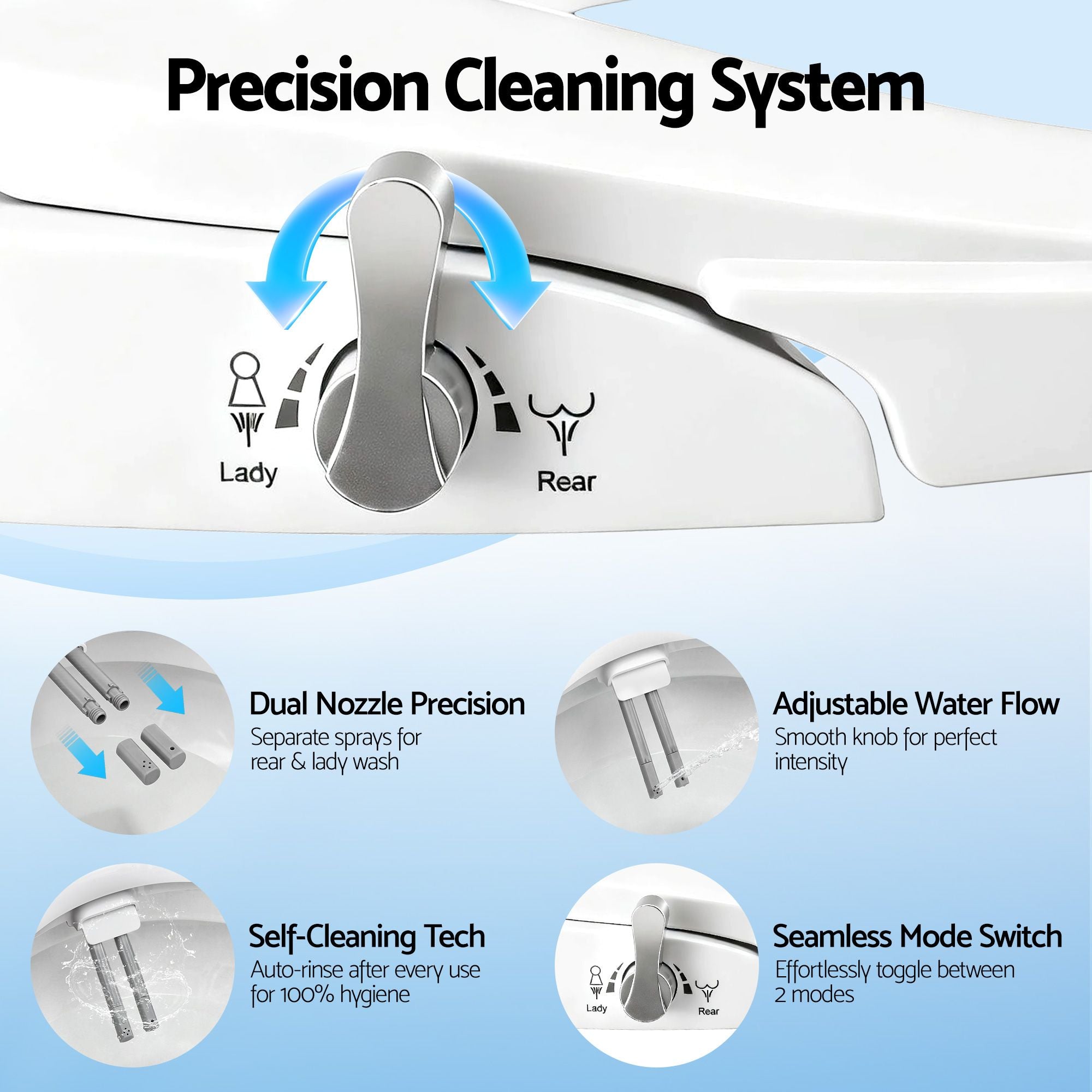 Cefito Non Electric Bidet Toilet Seat D-Shape Dual Nozzle Soft Close WaterMark DIY BIDET-N-ELEC-A108-WH